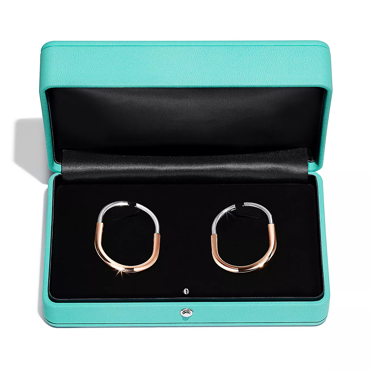 [Lioran]LOCK EARRINGS ROSE AND WHITE GOLD DIAMONDS EXTRA LARGE