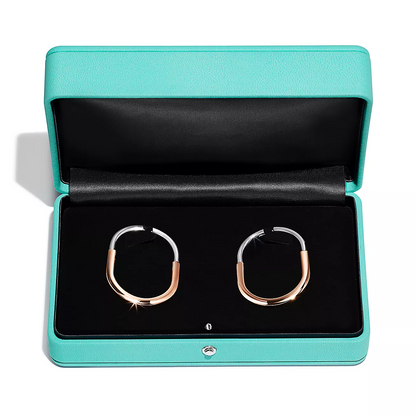 [Lioran]LOCK EARRINGS ROSE AND WHITE GOLD DIAMONDS EXTRA LARGE
