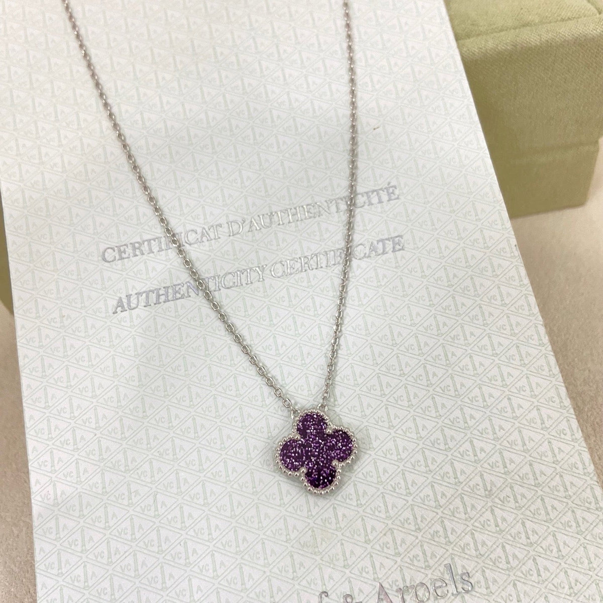 [⭐Lioran]NEW 15MM PURPLE SAND-GOLD FOUR-LEAF CLOVER NECKLACE