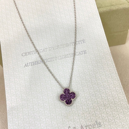 [⭐Lioran]NEW 15MM PURPLE SAND-GOLD FOUR-LEAF CLOVER NECKLACE