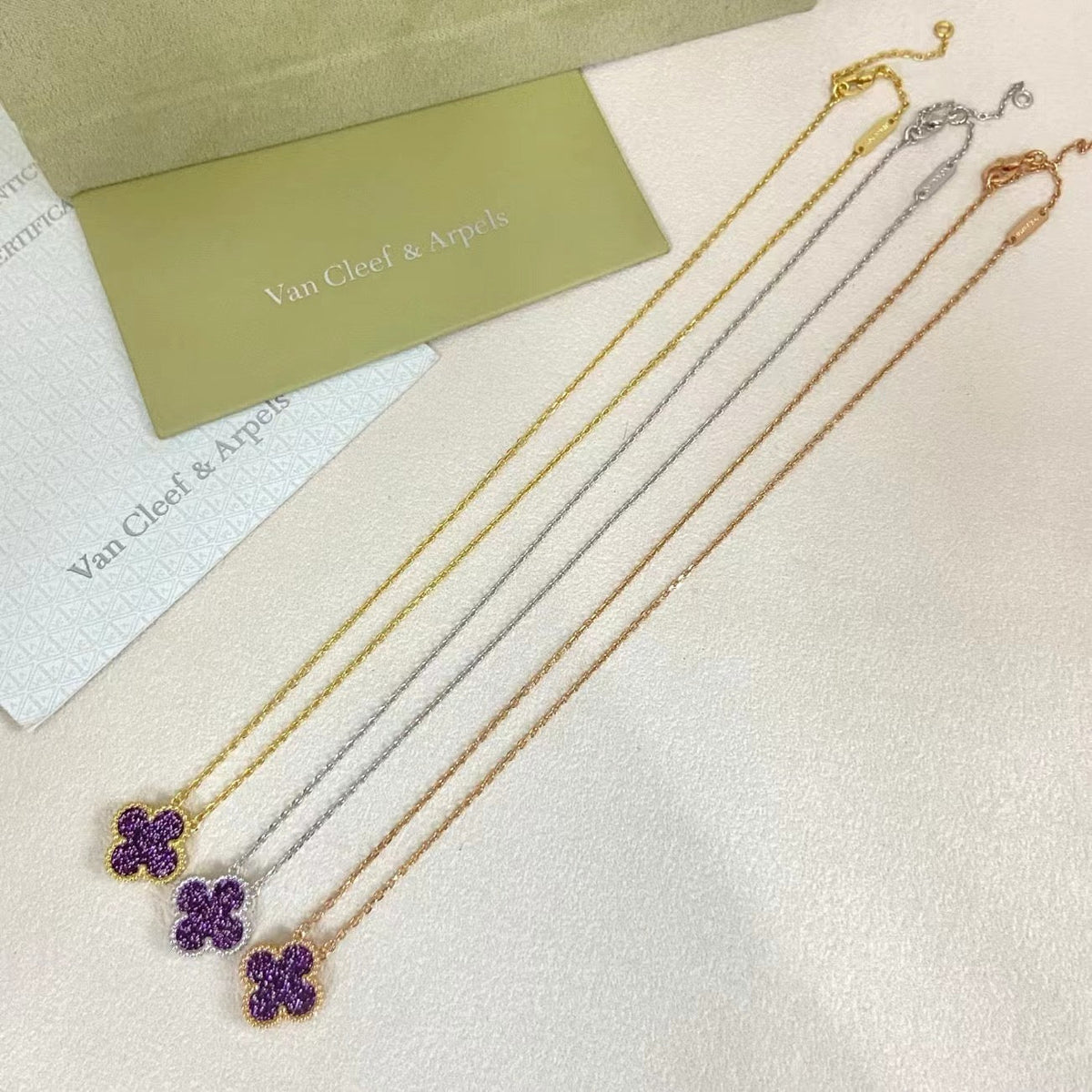 [⭐Lioran]NEW 15MM PURPLE SAND-GOLD FOUR-LEAF CLOVER NECKLACE