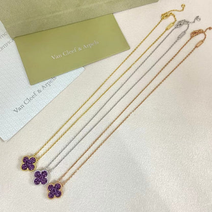 [⭐Lioran]NEW 15MM PURPLE SAND-GOLD FOUR-LEAF CLOVER NECKLACE