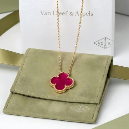 [⭐Lioran] NEW CLOVER 15MM PINK ENAMEL NECKLACE