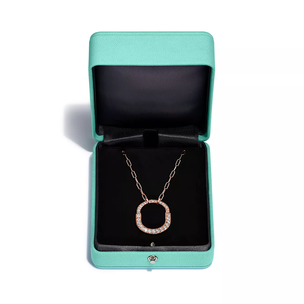 [Lioran]LOCK NECKLACE MEDIUM PENDANT PINK GOLD PAVED DIAMONDS