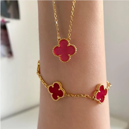 [⭐Lioran] NEW CLOVER 15MM PINK ENAMEL NECKLACE