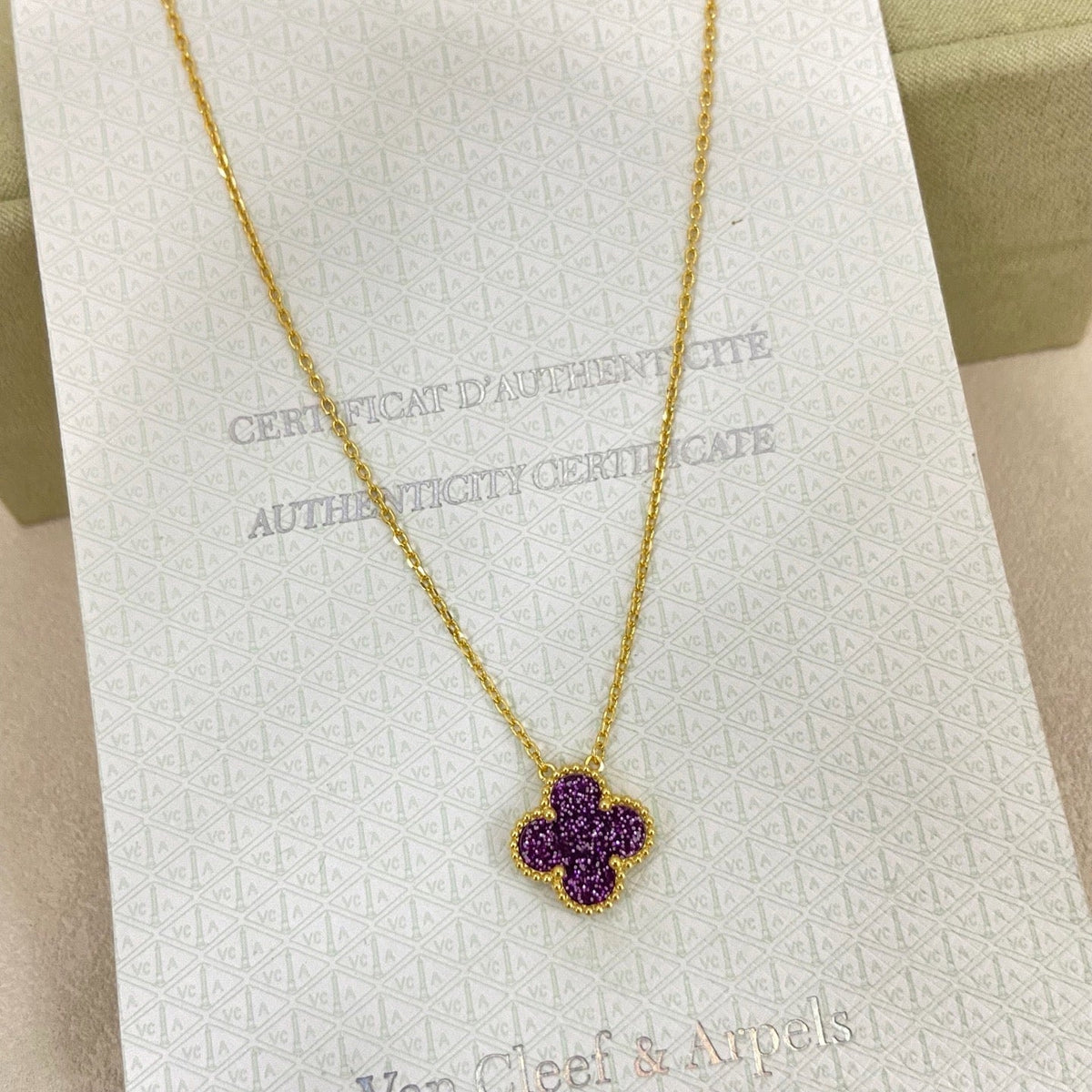 [⭐Lioran]NEW 15MM PURPLE SAND-GOLD FOUR-LEAF CLOVER NECKLACE