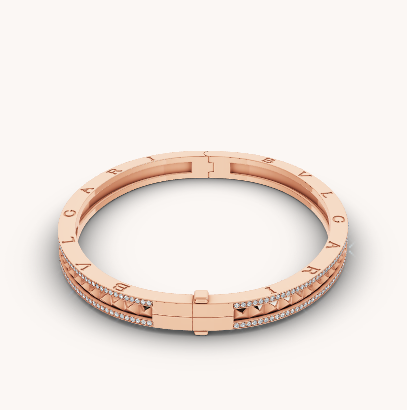 [⭐Lioran]ZERO 1 SPIRAL AND PAVED DIAMOND PINK GOLD BRACELET