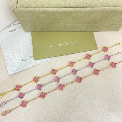 [⭐Lioran]2026 NEW CLOVER 6 MOTIF BUBBLE PINK ENAMEL BRACELET