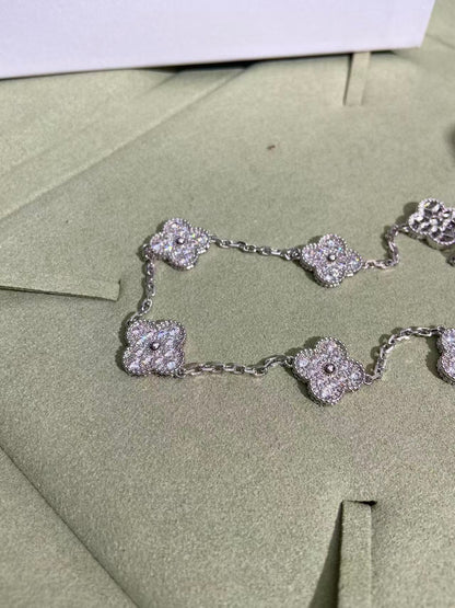 [⭐Lioran]CLOVER 10 MOTIFS  FULL DIAMOND NECKLACE