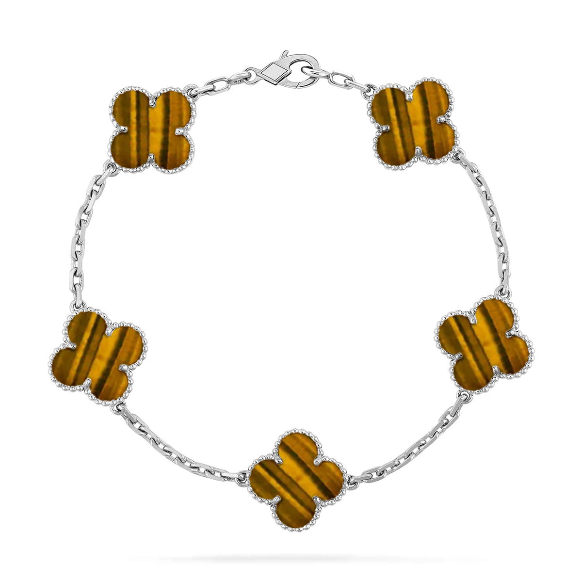 [⭐Lioran] CLOVER 5 MOTIFS TIGER EYE BRACELET COLLECTION
