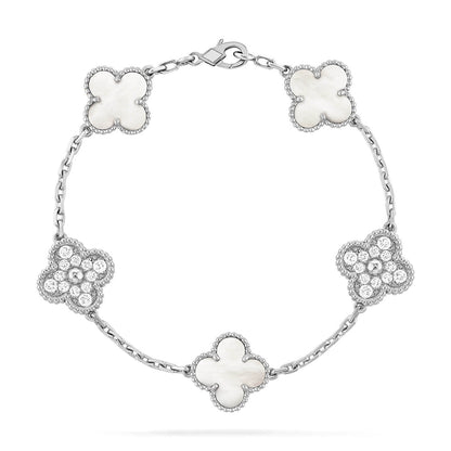 [⭐Lioran]CLOVER WHITE PEARL MOP 5 MOTIF BRACELET COLLECTION