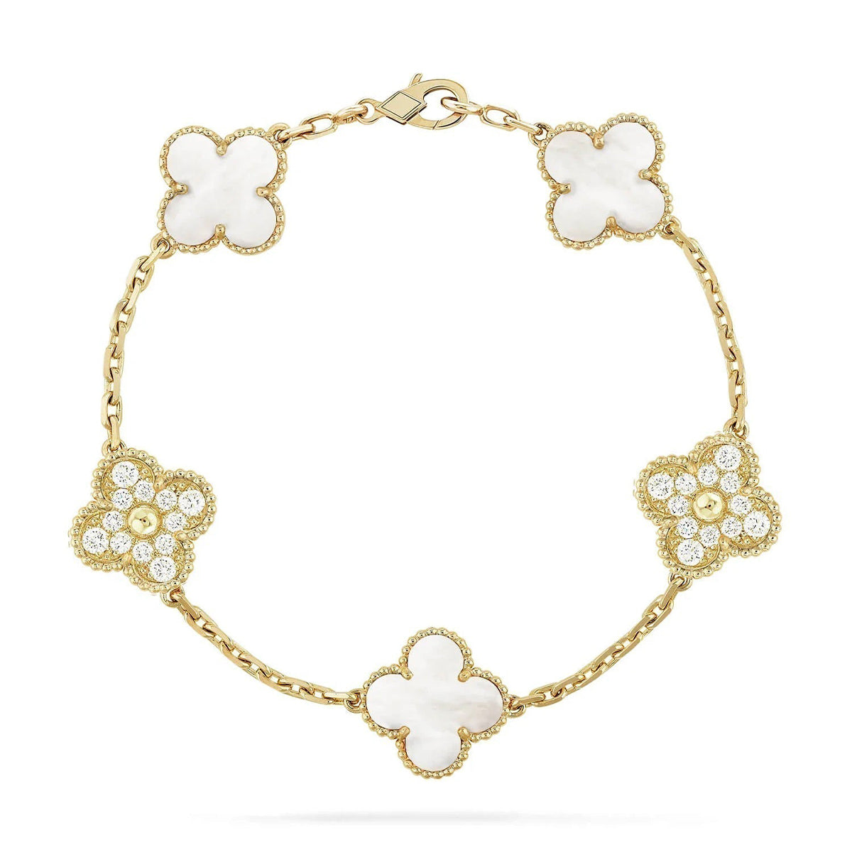[⭐Lioran]CLOVER WHITE PEARL MOP 5 MOTIF BRACELET COLLECTION
