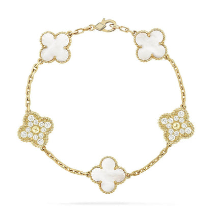 [⭐Lioran]CLOVER WHITE PEARL MOP 5 MOTIF BRACELET COLLECTION