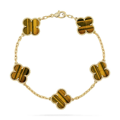 [⭐Lioran] CLOVER 5 MOTIFS TIGER EYE BRACELET COLLECTION
