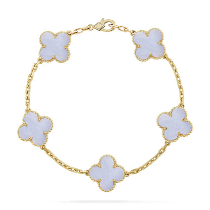 [⭐Lioran] CLOVER 5 MOTIF PURPLE CHALCEDONY BRACELET COLLECTION