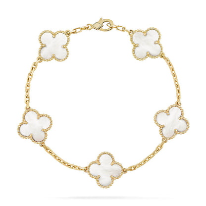 [⭐Lioran]CLOVER WHITE PEARL MOP 5 MOTIF BRACELET COLLECTION