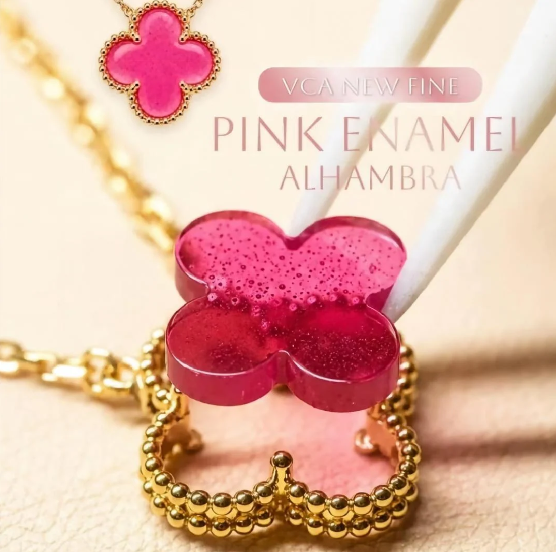 [⭐Lioran] NEW CLOVER 15MM PINK ENAMEL NECKLACE
