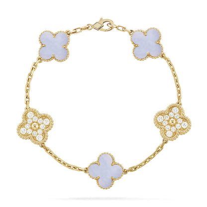 [⭐Lioran] CLOVER 5 MOTIF PURPLE CHALCEDONY BRACELET COLLECTION