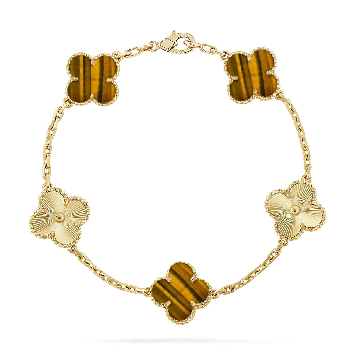 [⭐Lioran] CLOVER 5 MOTIFS TIGER EYE BRACELET COLLECTION