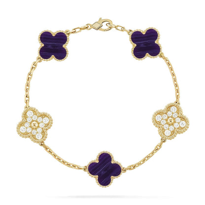 [⭐Lioran]CLOVER 5 MOTIF PURPLE STRIPES BRACELET COLLECTION