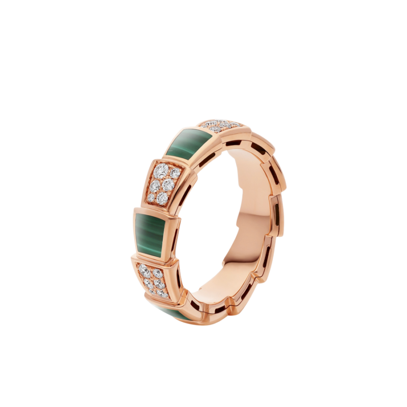 [⭐Lioran]SERPENTI RING PINK GOLD MALACHITE DIAMOND PAVED 4MM