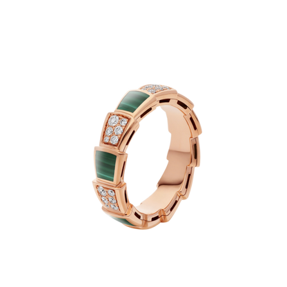 [⭐Lioran]SERPENTI RING PINK GOLD MALACHITE DIAMOND PAVED 4MM