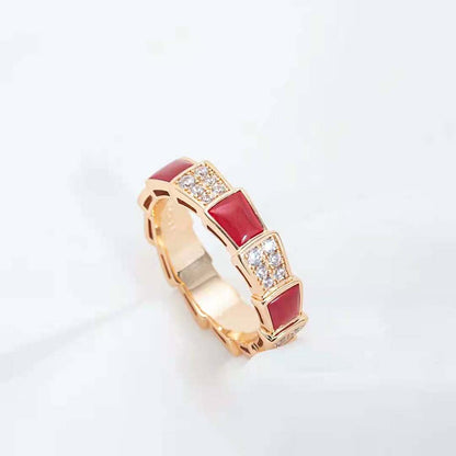 [⭐Lioran]SERPENTI RING PINK GOLD CARNELIAN DIAMOND PAVED 4MM