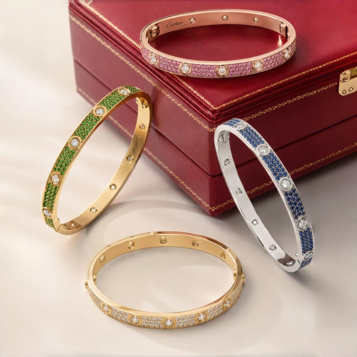 [⭐Lioran]2026 PAVE GEMSTONE LOVE BRACELET 6.1MM 10 DIAMONDS