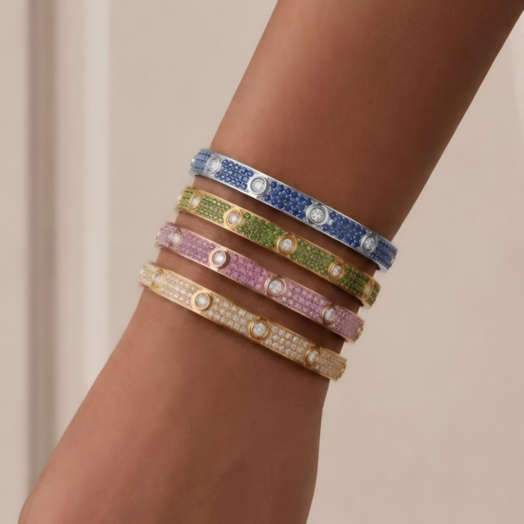 [⭐Lioran]2026 PAVE GEMSTONE LOVE BRACELET 6.1MM 10 DIAMONDS