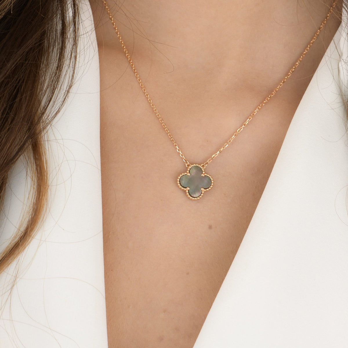 [⭐Lioran]CLOVER 15MM  GRAY MOTHER OF PEARL NECKLACE
