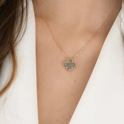 [⭐Lioran]CLOVER 15MM  GRAY MOTHER OF PEARL NECKLACE