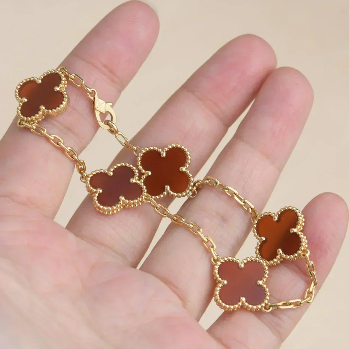 [⭐Lioran] CLOVER 5 MOTIF RED CORNELIAN BRACELET COLLECTION