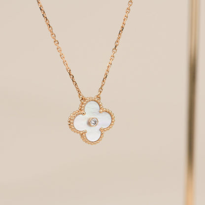 [⭐Lioran]CLOVER 15MM DIAMOND WHITE FRITILLARIA NECKLACE