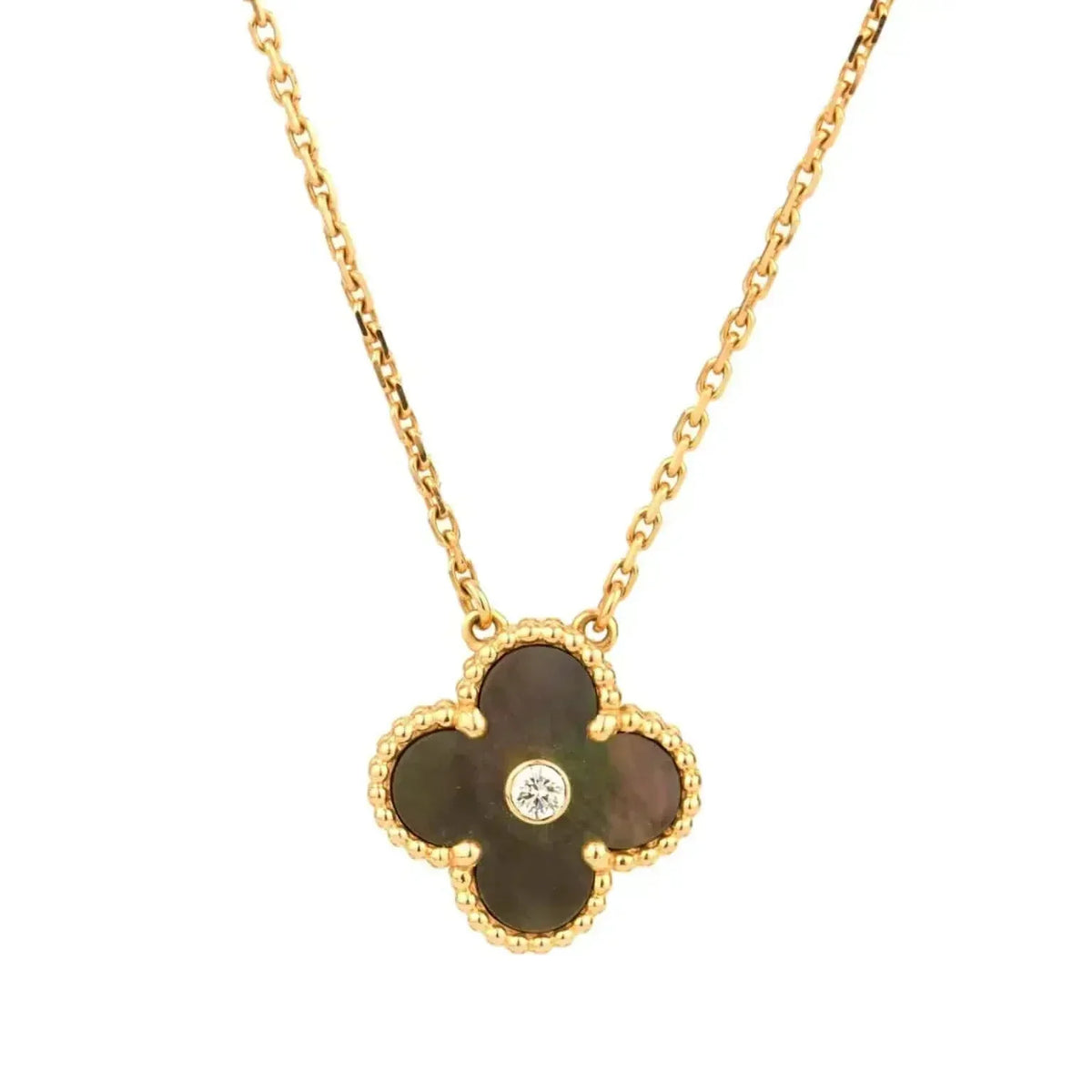 [⭐Lioran]CLOVER 15MM DIAMOND AND MOTHER-OF-GREY NECKLACE