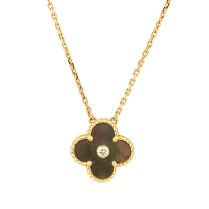[⭐Lioran]CLOVER 15MM DIAMOND AND MOTHER-OF-GREY NECKLACE