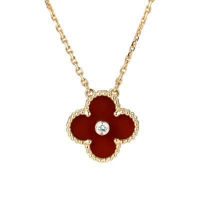 [⭐Lioran]CLOVER 15MM DIAMOND CARNELIAN NECKLACE