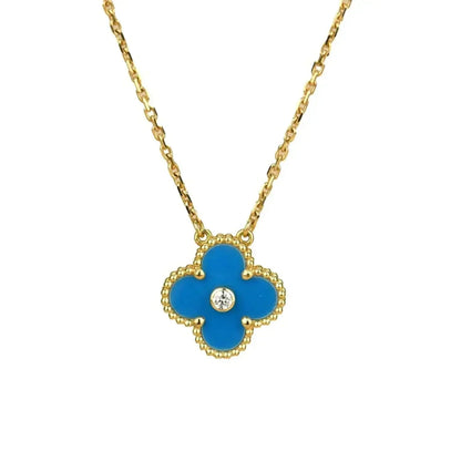 [⭐Lioran]CLOVER 15MM DIAMOND AND BLUE AGATE NECKLACE