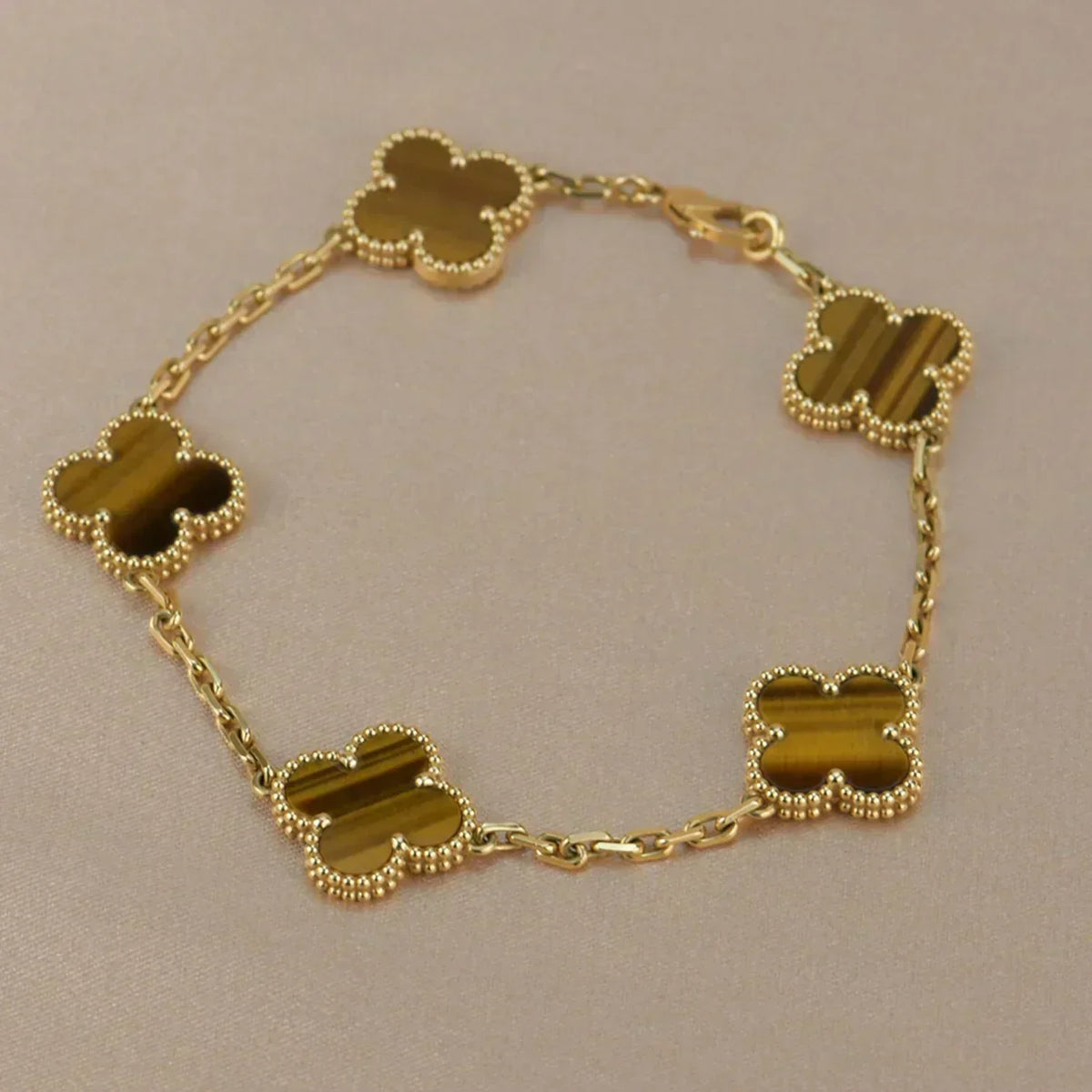 [⭐Lioran] CLOVER 5 MOTIFS TIGER EYE BRACELET COLLECTION