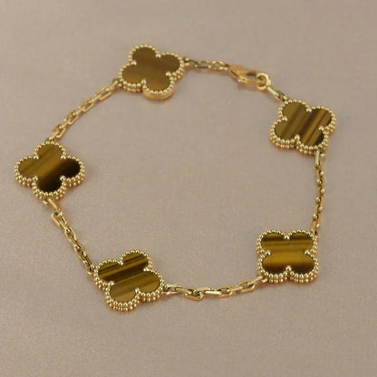 [⭐Lioran] CLOVER 5 MOTIFS TIGER EYE BRACELET COLLECTION