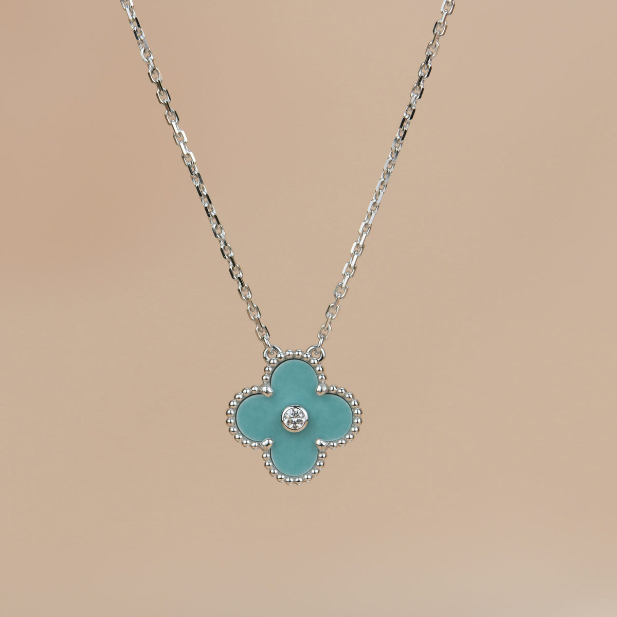[⭐Lioran]CLOVER 15MM DIAMOND SVRES PORCELAIN  NECKLACE SILVER