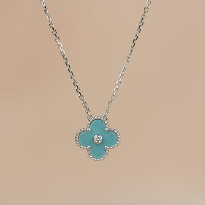 [⭐Lioran]CLOVER 15MM DIAMOND SVRES PORCELAIN  NECKLACE SILVER
