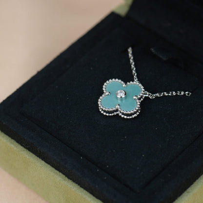 [⭐Lioran]CLOVER 15MM DIAMOND SVRES PORCELAIN  NECKLACE SILVER