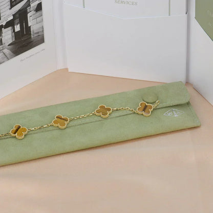 [⭐Lioran] CLOVER 5 MOTIFS TIGER EYE BRACELET COLLECTION