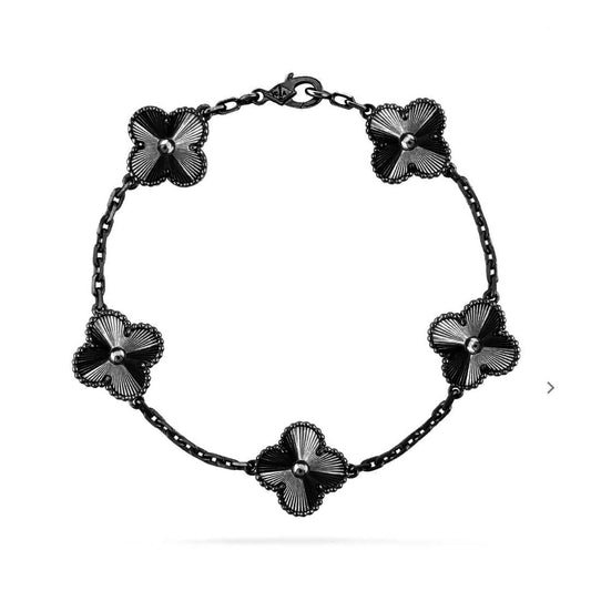 [⭐Lioran]CLOVER 5 MOTIF BLACK BRACELET