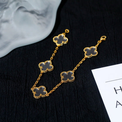 [⭐Lioran]CLOVER 5 MOTIF ROCK CRYSTAL BRACELET