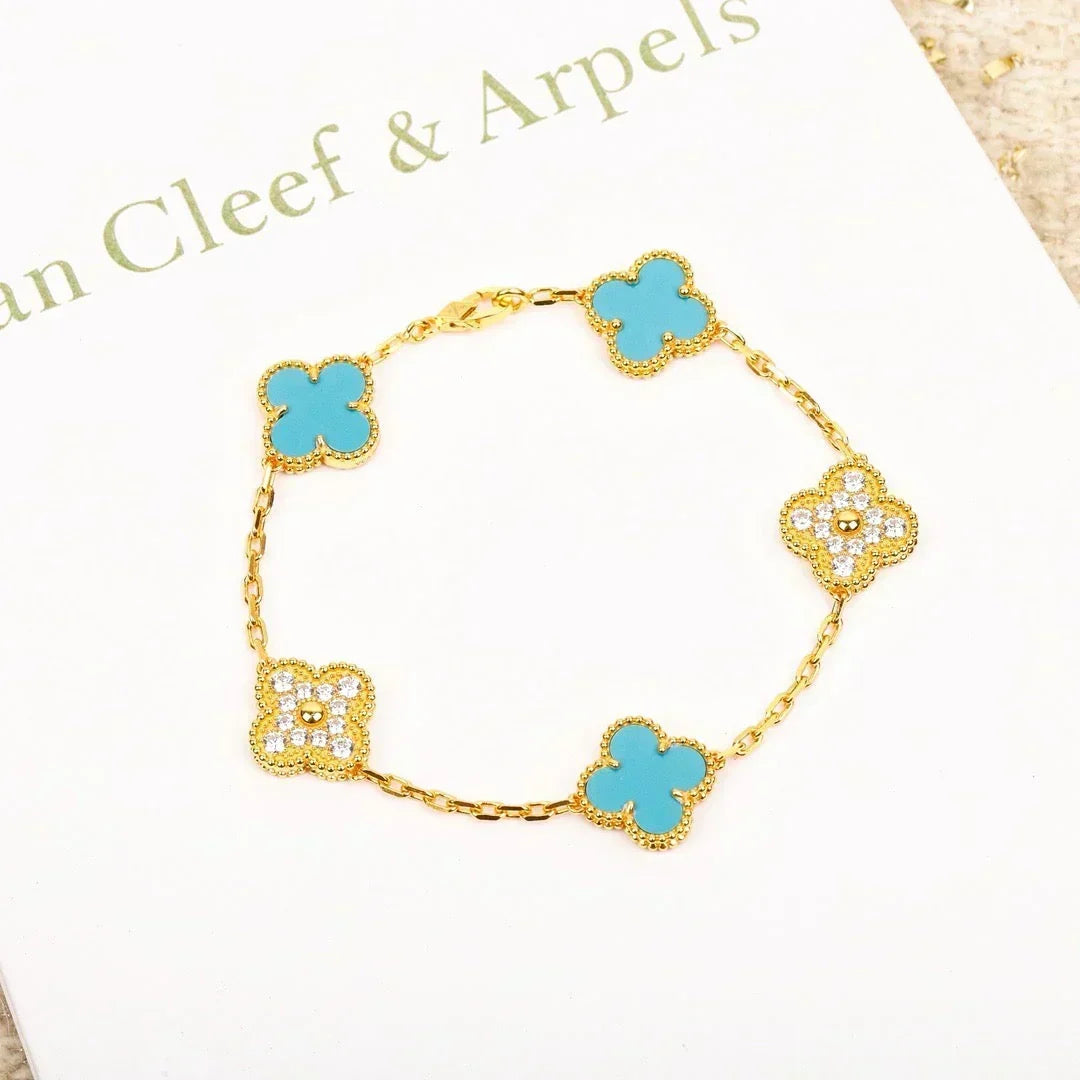[⭐Lioran] CLOVER 5 MOTIF TURQUOISE BRACELET COLLECTION