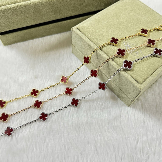 [⭐Lioran]CLOVER 6 MOTIF RED AGATE BRACELET