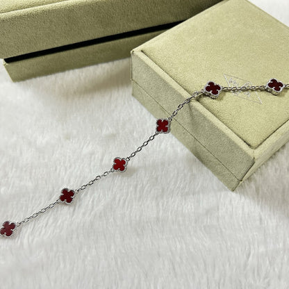 [⭐Lioran]CLOVER 6 MOTIF RED AGATE BRACELET