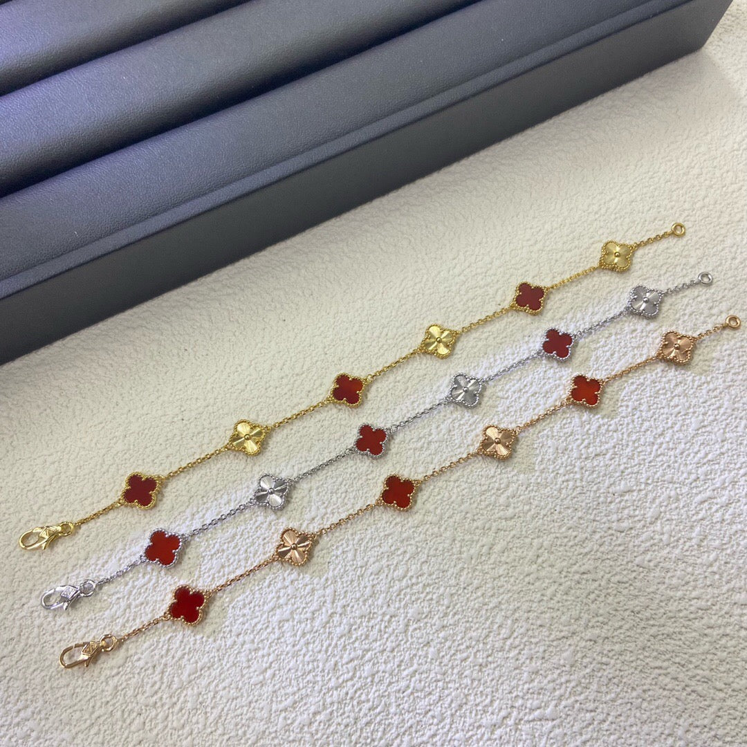 [⭐Lioran]CLOVER 6 MOTIF RED AGATE LASER BRACELET