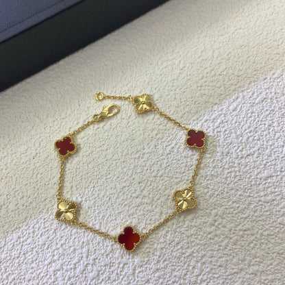 [⭐Lioran]CLOVER 6 MOTIF RED AGATE LASER BRACELET